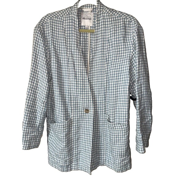 Madewell Women’s Linen Collarless Blazer in Gingham Check size S Oversized Fit - Picture 3 of 10